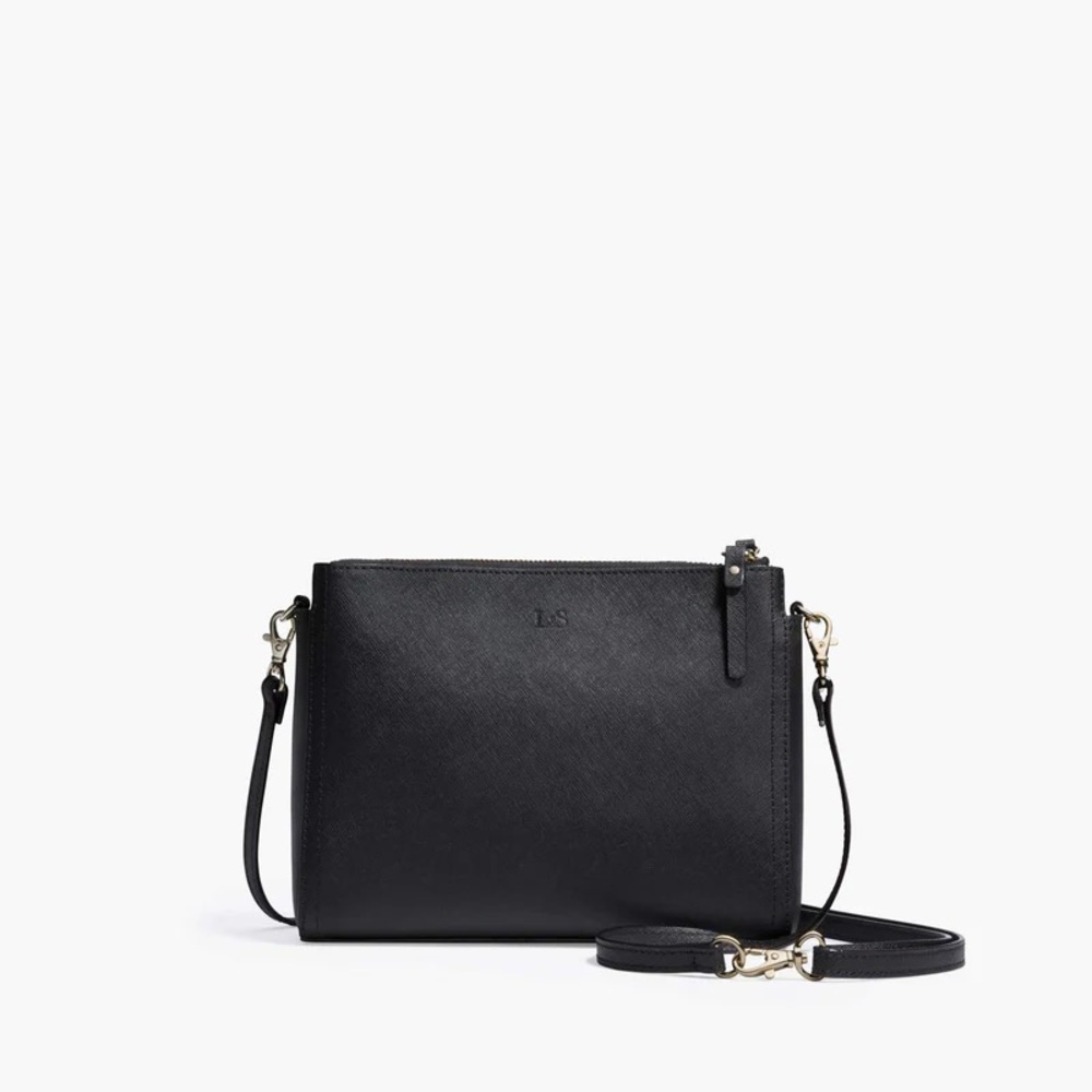Lo & Sons Black Saffiano Leather Crossbody Pearl Bag